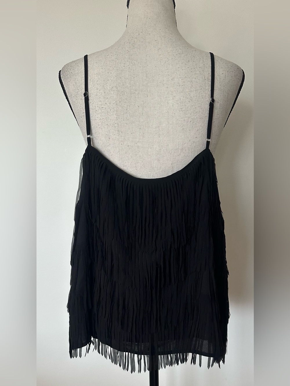 Guess Black Tiered Fringe Cami Tank Top Whimsigoth Dark Fairy Grunge Blouse L - Picture 6 of 10